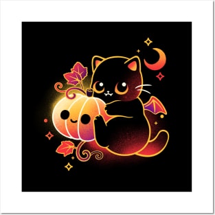 Demon cat halloween Posters and Art